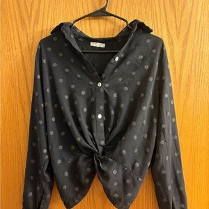 Black Polka Dot Button-Up Blouse
